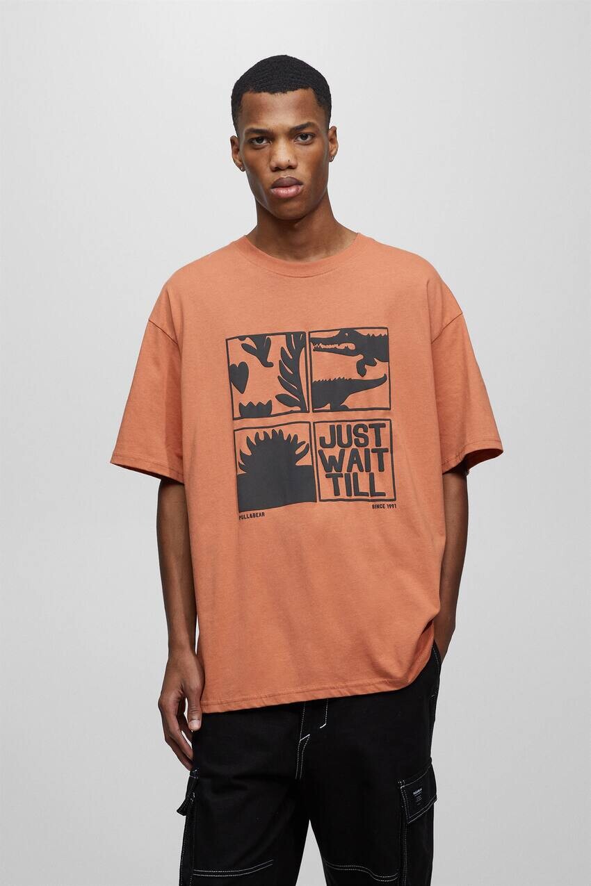 

Футболка с короткими рукавами и принтом Pull&Bear, апельсин