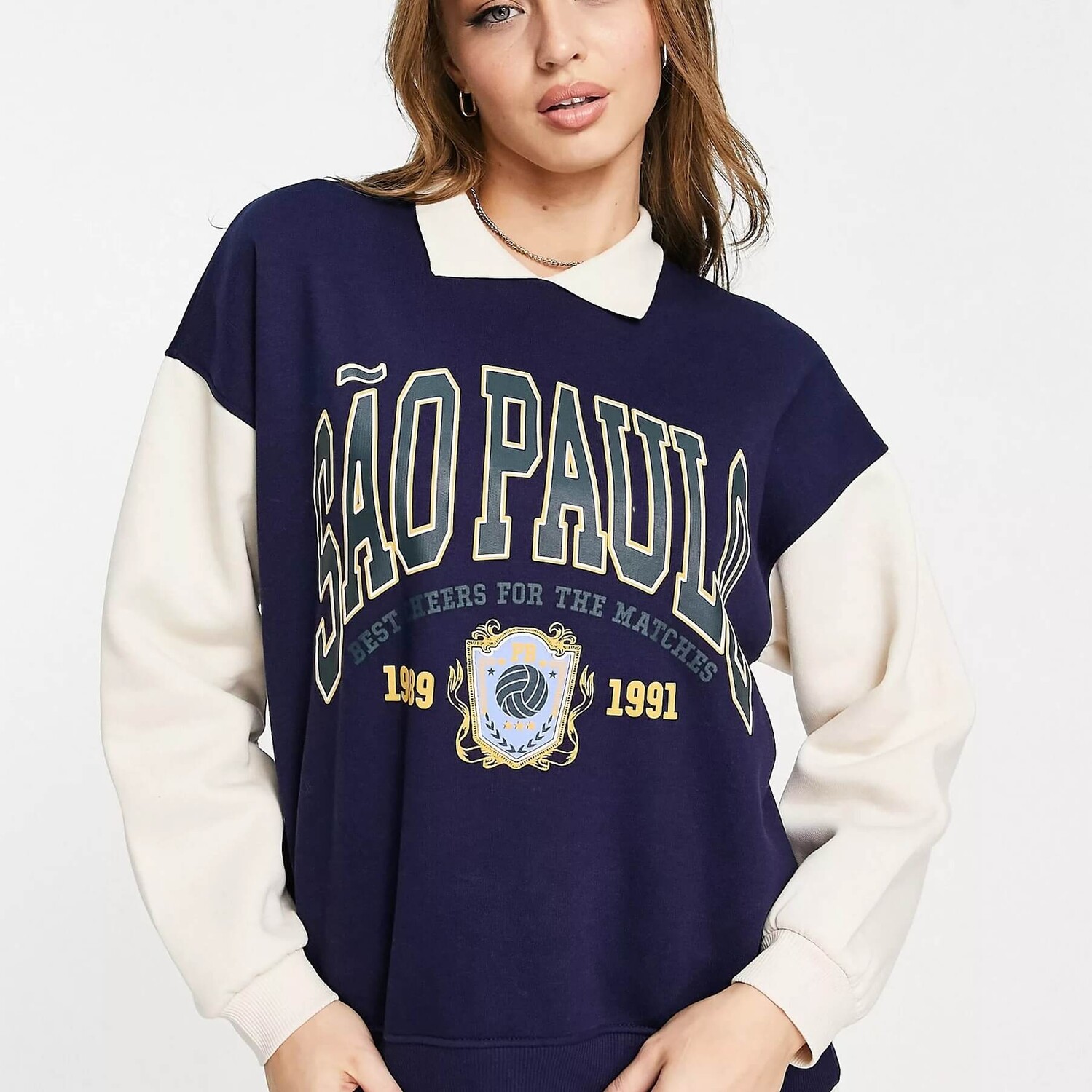 

Джемпер-поло оверсайз Pull&Bear Graphic With Contrast Detail, темно-синий/бежевый