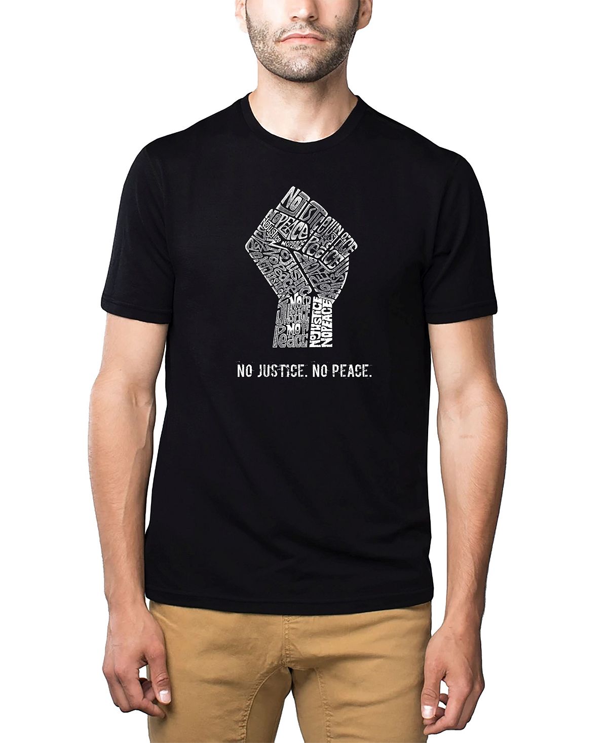 Мужская футболка premium word art no justice no peace LA Pop Art, черный
