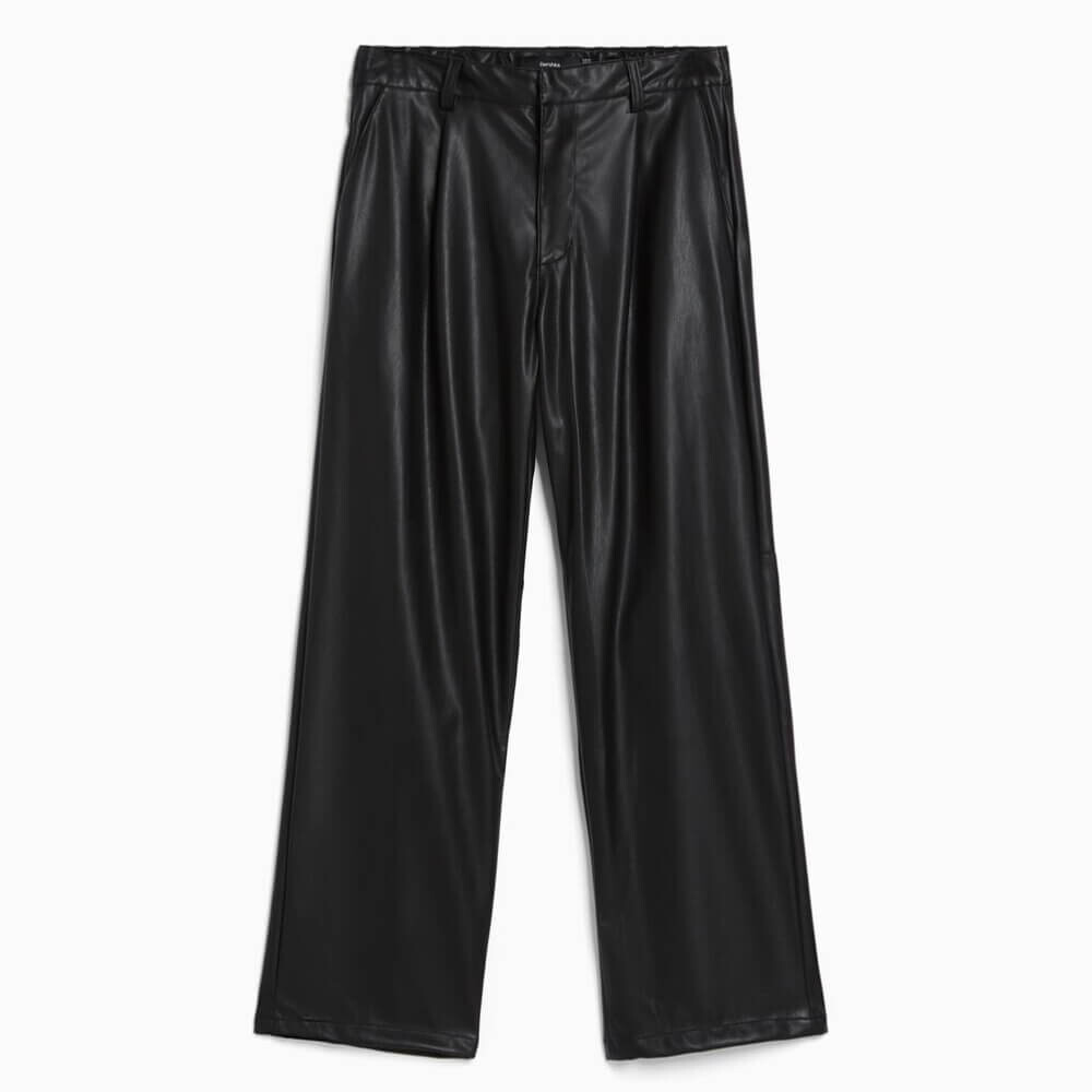 

Брюки Bershka Faux Leather Semi-joggers, черный