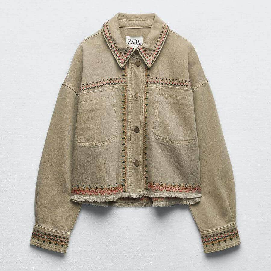 

Куртка-рубашка Zara Embroidered, хаки