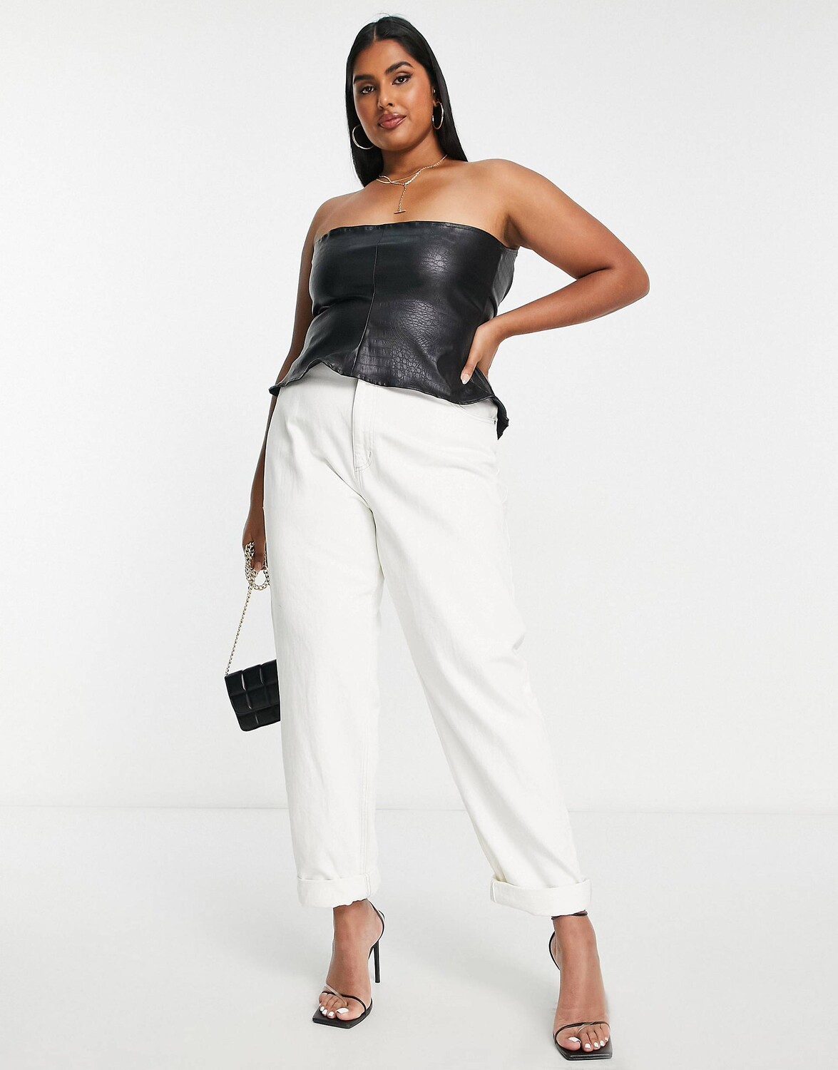 

Джинсы с напуском цвета экрю ASOS DESIGN Curve