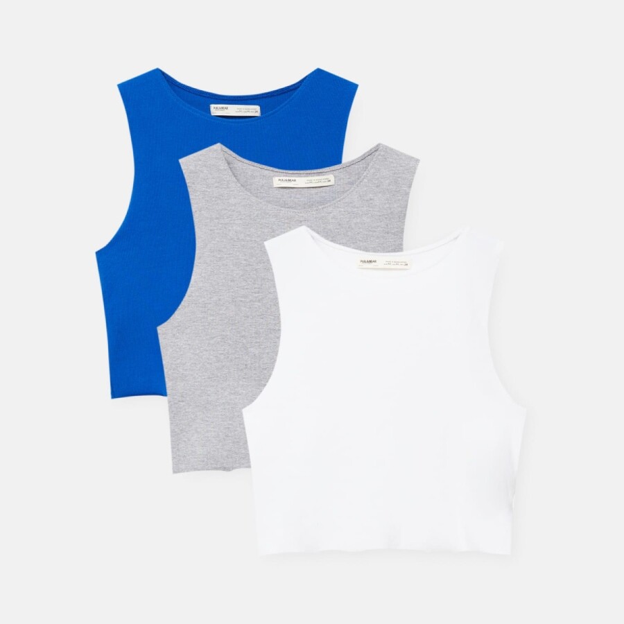 

Комплект топов Pull&Bear, 3 предмета, синий/серый/белый
