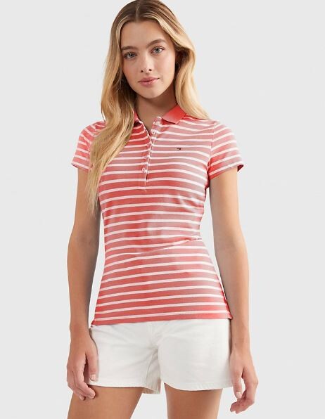 

Футболка-поло полосатая Tommy Hilfiger Slim Fit Stripe, светло-красный/белый