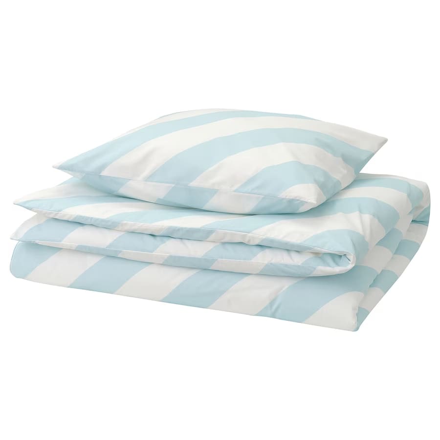 Комплект постельного белья Ikea Slojsilja Stripe, 2 предмета, 150x200/50x60 см, светло-голубой/белый