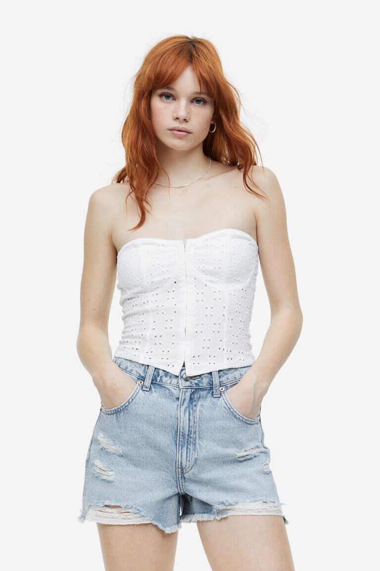 

Джинсовые шорты с высокой талией H&M, светло-синий деним