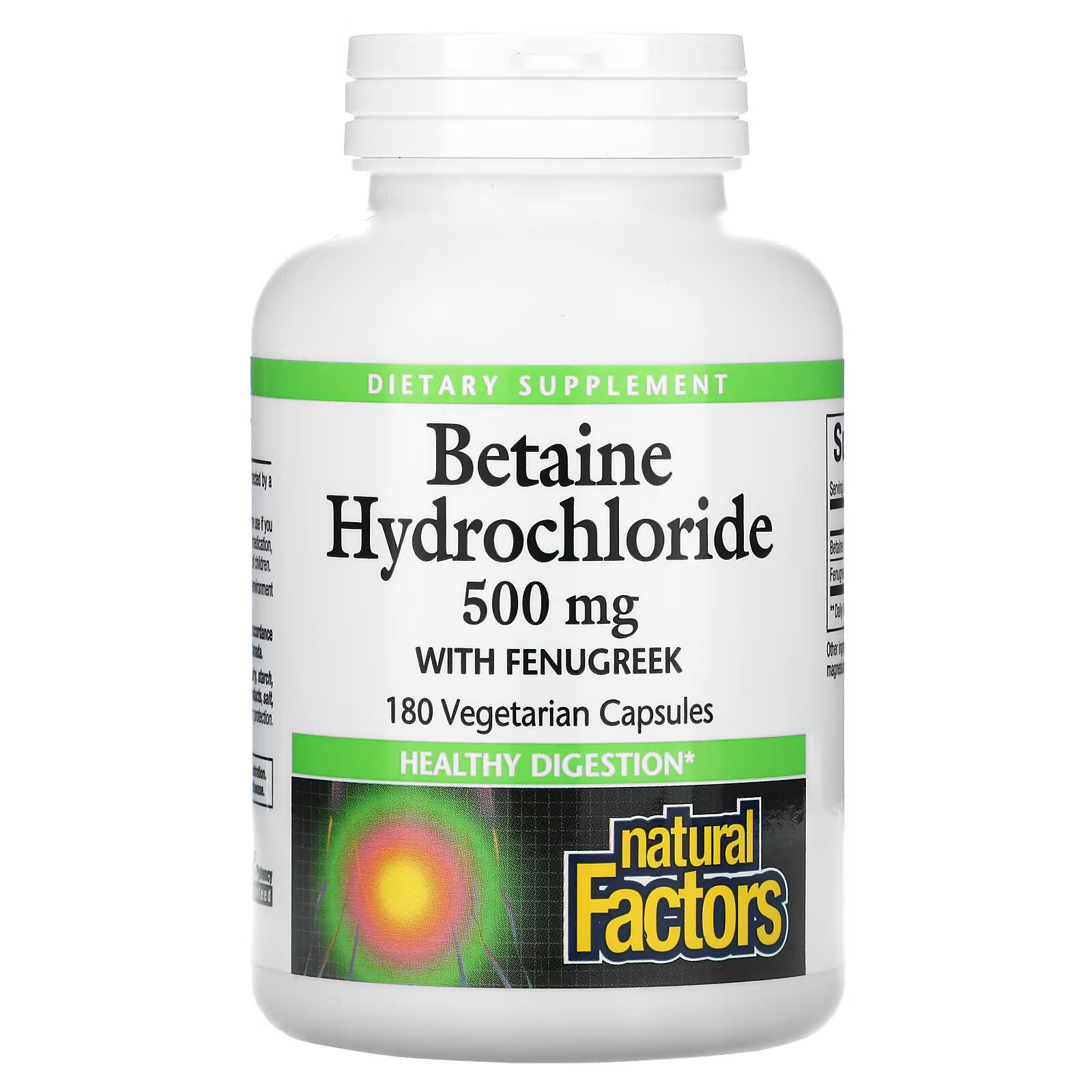 Natural Factors, бетаина гидрохлорид с пажитником, 500 мг, 180 вегетарианских капсул nature s life бетаина гидрохлорид 648 мг 250 капсул