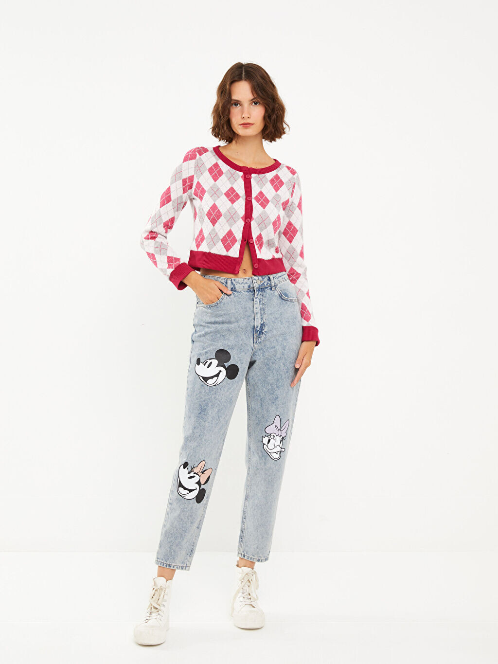 

Женские джинсы Mom Fit с принтом Микки Мауса LCW Jeans