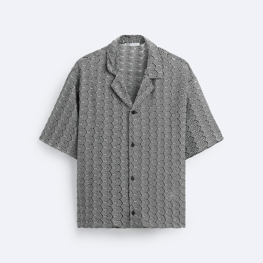 Рубашка Zara Jacquard Knit, черный пальто zara check knit jacquard серый