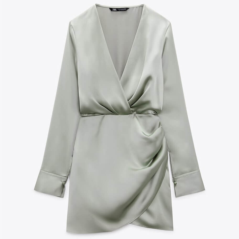 

Платье Zara Satin Wrap, серо-зеленый