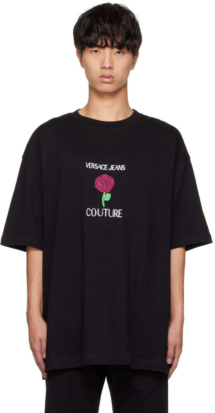 

Черная футболка с вышивкой Versace Jeans Couture, Черный