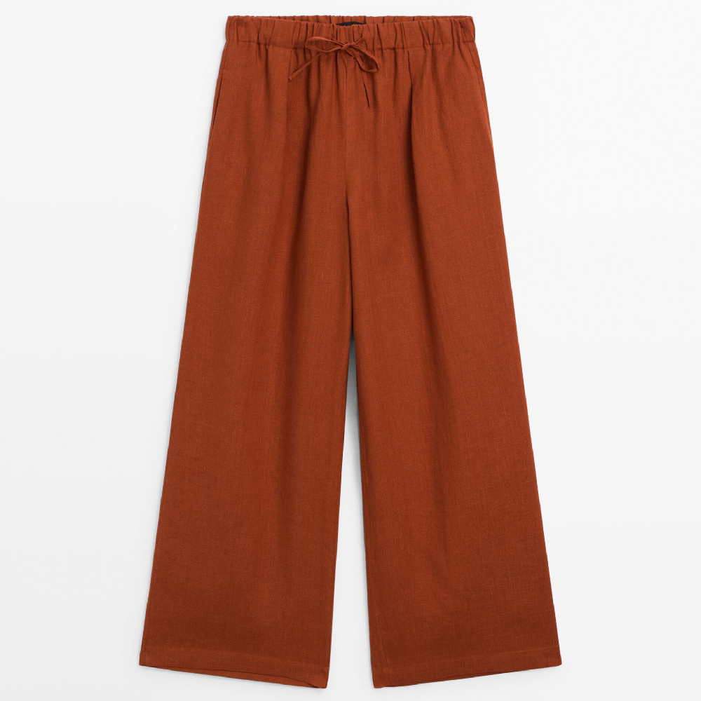 Брюки Massimo Dutti 100% Linen With Elasticated Waistband, темно-оранжевый брюки zara cropped with elasticated waistband бежевый