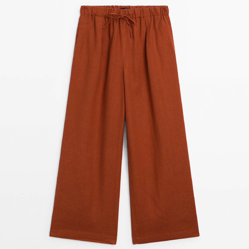 

Брюки Massimo Dutti 100% Linen With Elasticated Waistband, темно-оранжевый