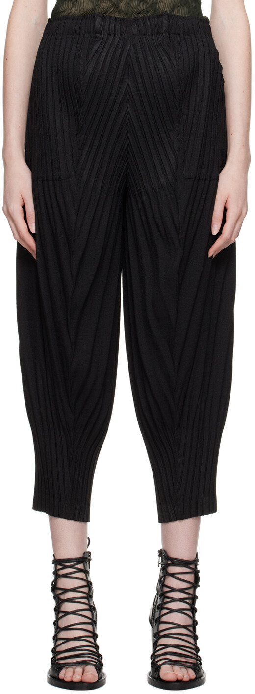 

Черные льняные брюки со складками ISSEY MIYAKE, Черный
