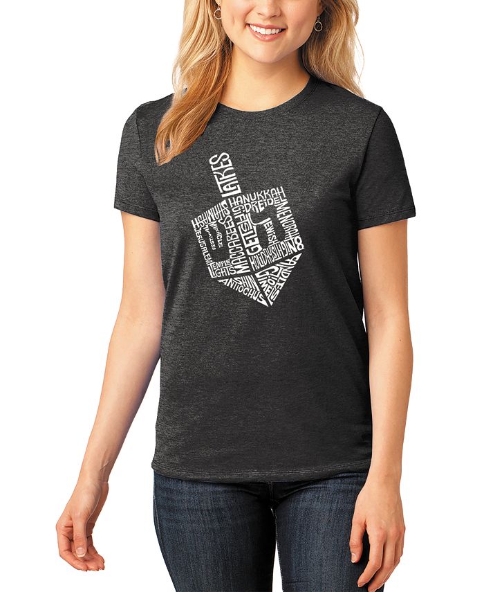 Женская футболка Hanukkah Dreidel Premium Blend Word Art с короткими рукавами LA Pop Art, черный