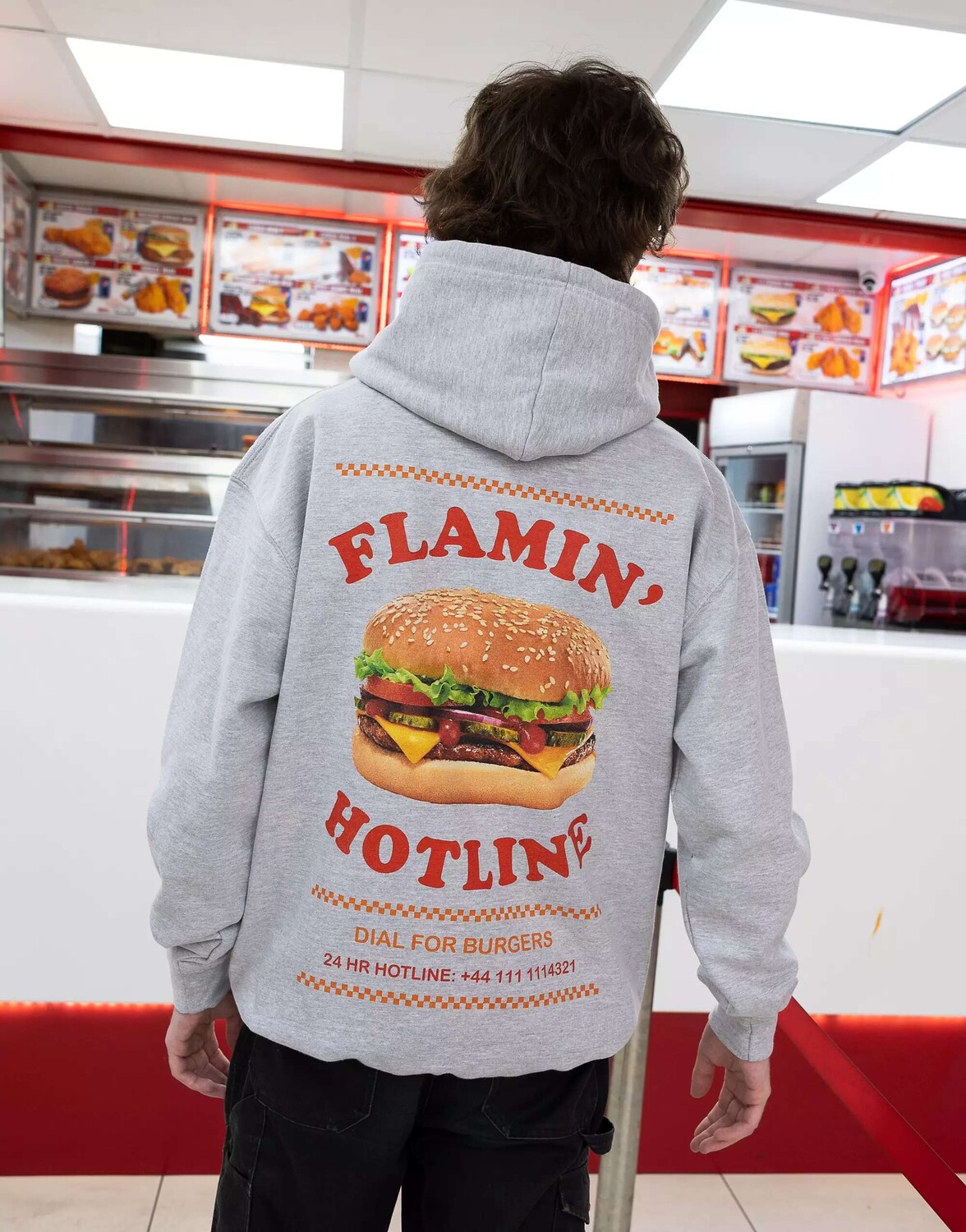 

Серая толстовка унисекс с фотопринтом Burger Hotline Batch1, Серый