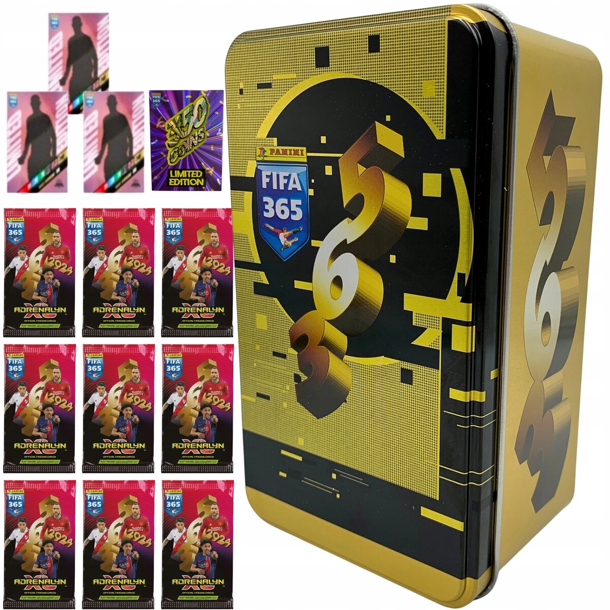 

Большая коллекционная банка футбольных карточек Fifa 365 Xl Adrenalyn Panini 2024 г.