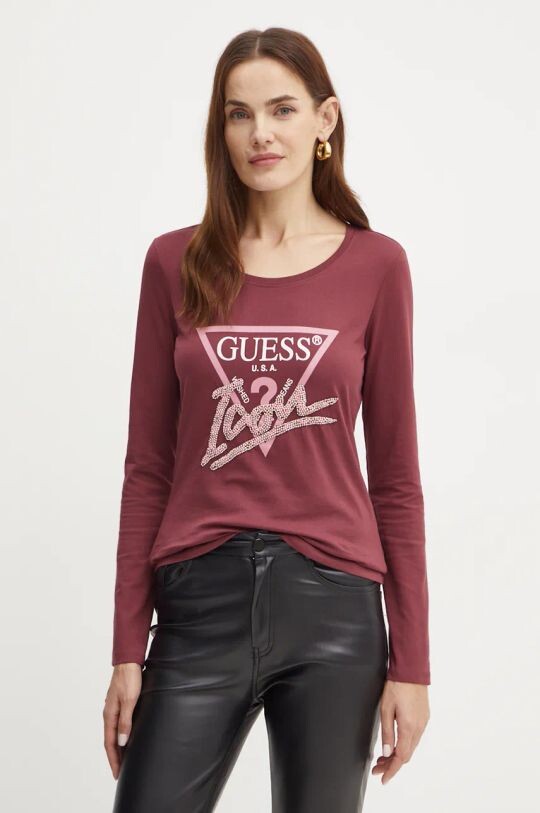 

Хлопковая рубашка с длинным рукавом Guess, бордовый