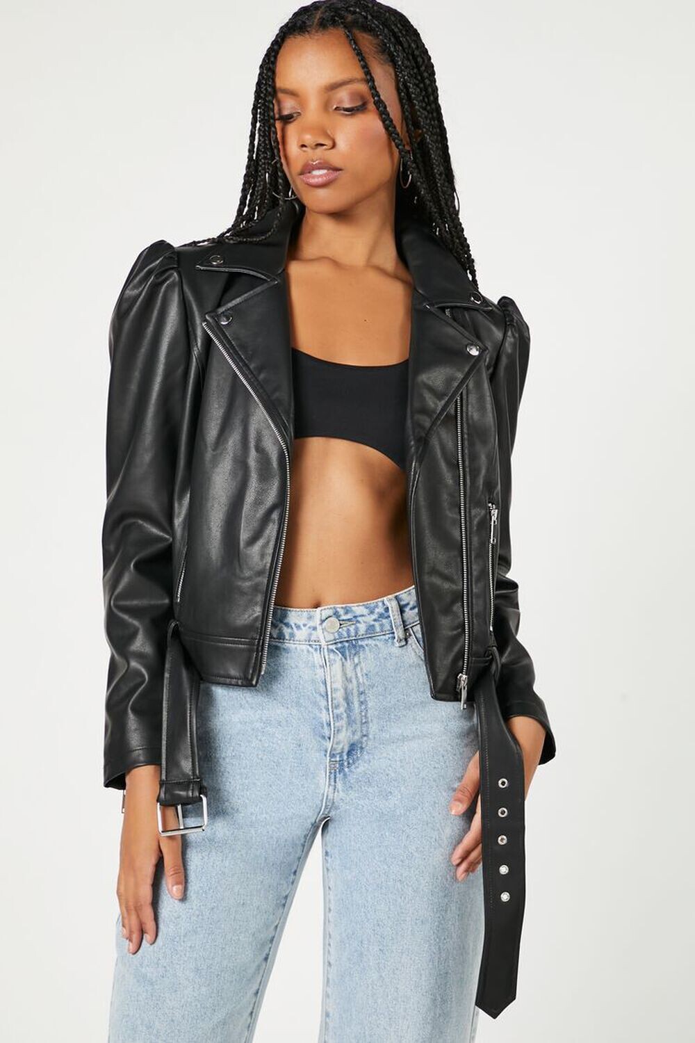 

Мотоциклетная куртка с объемными рукавами Forever 21, черный