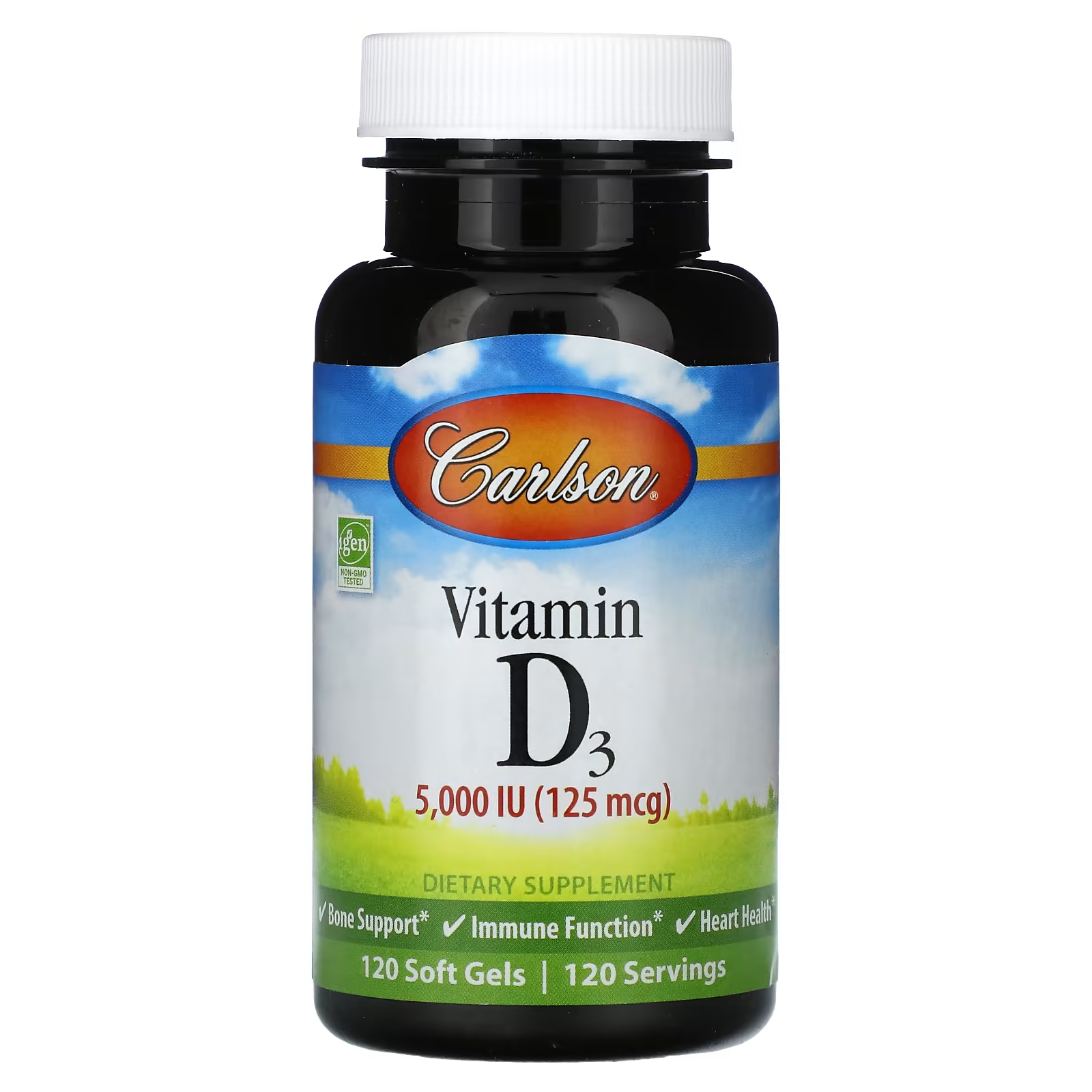 Carlson Витамин D3 125 мг (5000 МЕ) 120 мягких таблеток витамин d3 complete 5000 allergy research group 120 мягких таблеток
