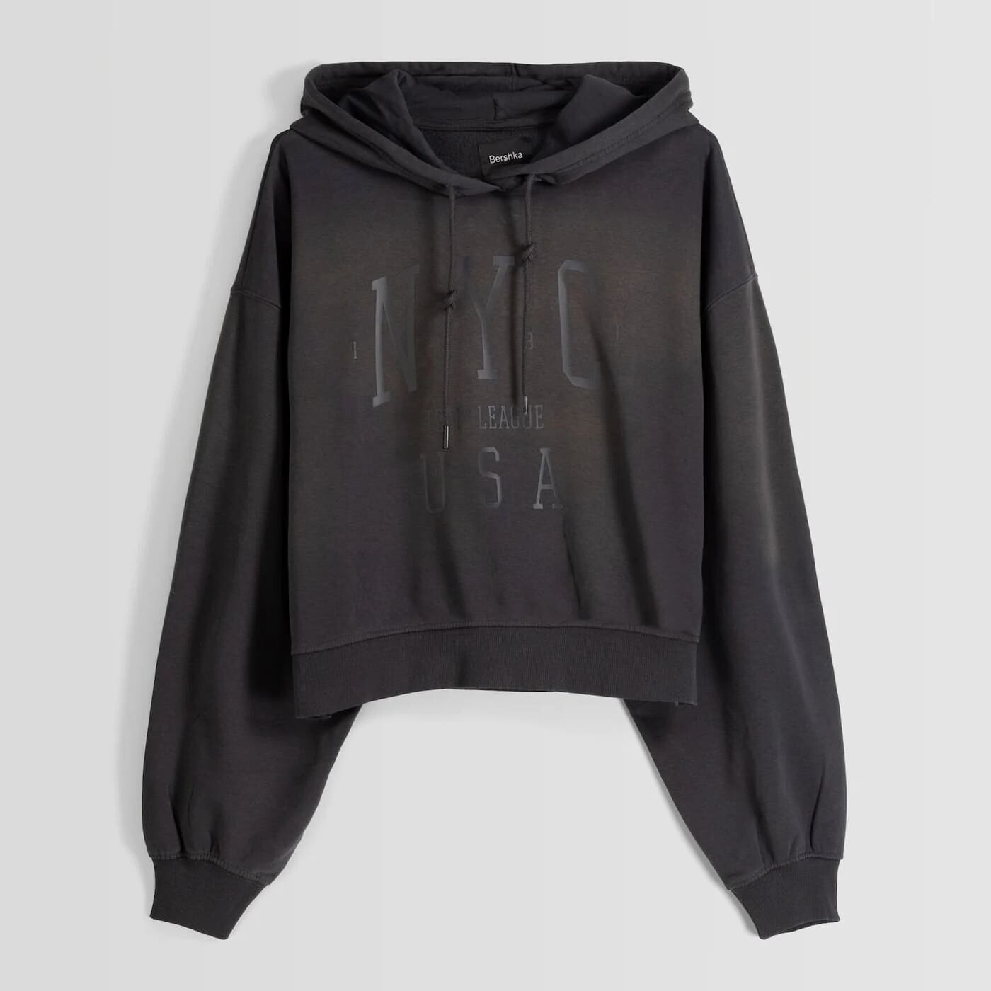 

Худи Bershka Oversize Faded-effect Slogan, темно-серый