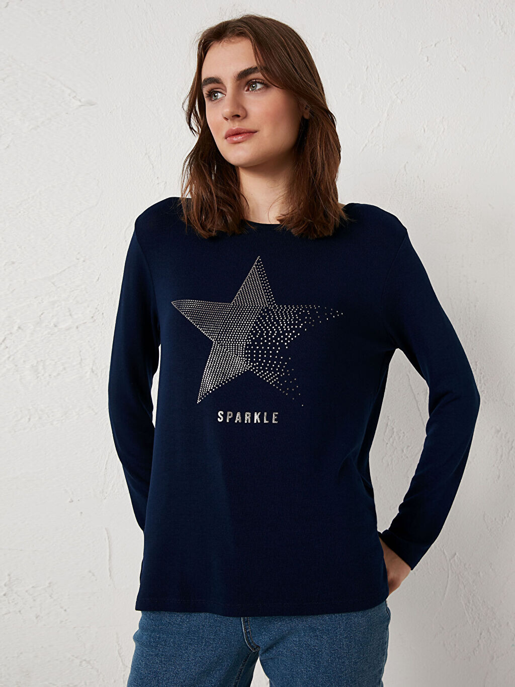 

Футболка с круглым вырезом и принтом камней LCWAIKIKI Classic