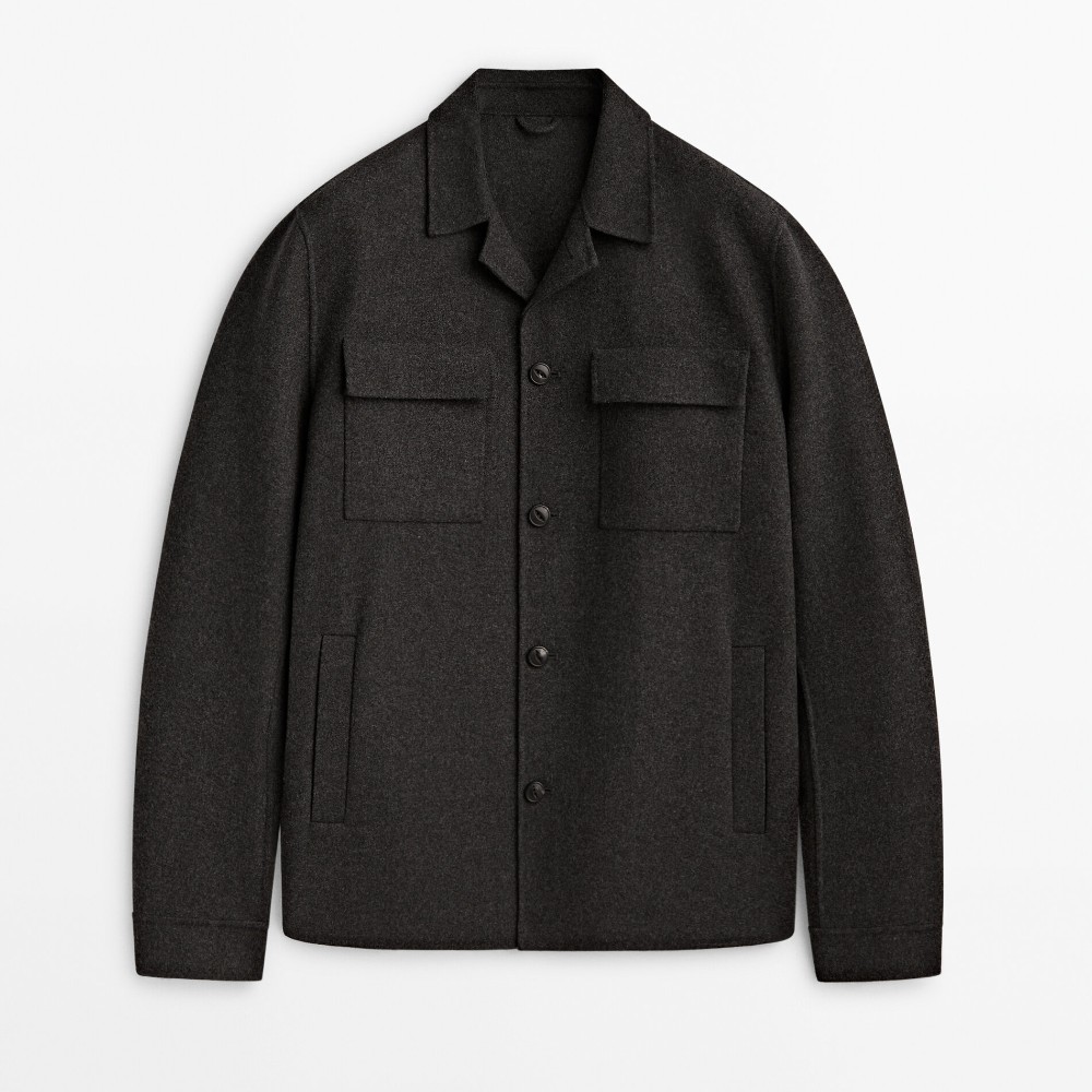 цена Куртка-рубашка Massimo Dutti Double-faced Wool Blend With Pockets, серый