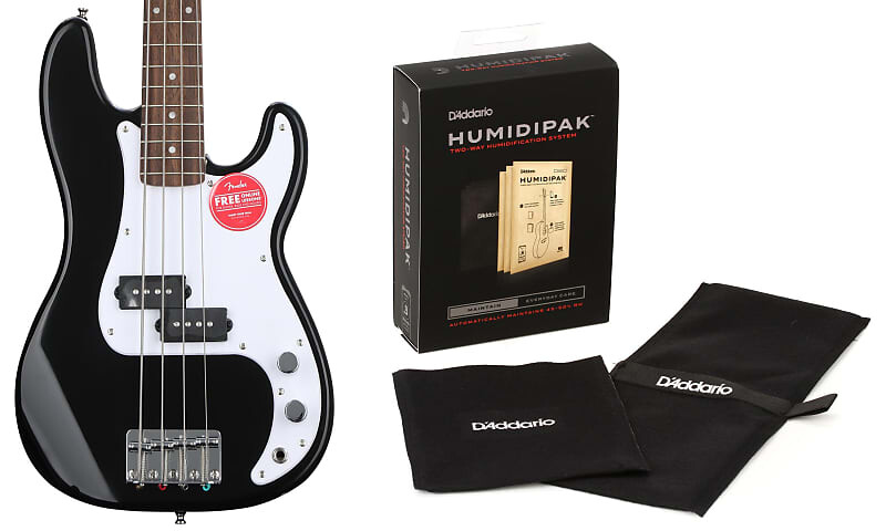 

Squier Mini Precision Electric Bass - черный комплект с D'Addario Humidipak поддерживает автоматическую систему контроля влажности Squier + D'Addario 0370127506=1 PW-HPK-01=1