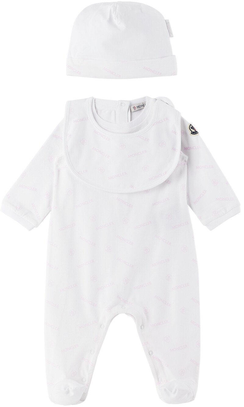 

Комплект из трех предметов Baby White & Pink с принтом Moncler Enfant