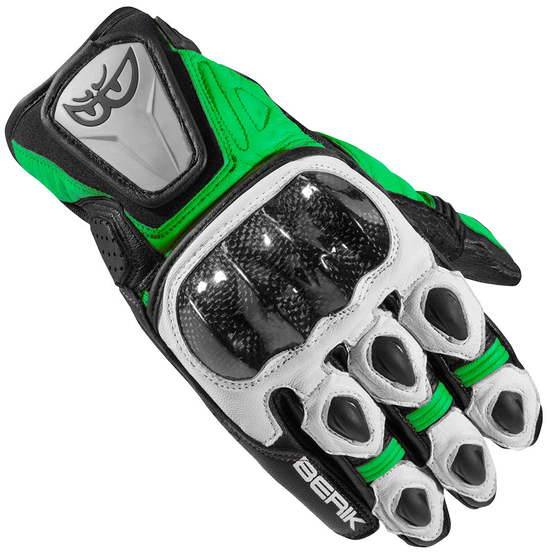 Мотоциклетные перчатки Berik Namib с предварительно изогнутым палецем, черный/белый/зеленый мотоциклетные перчатки track plus berik черный белый зеленый