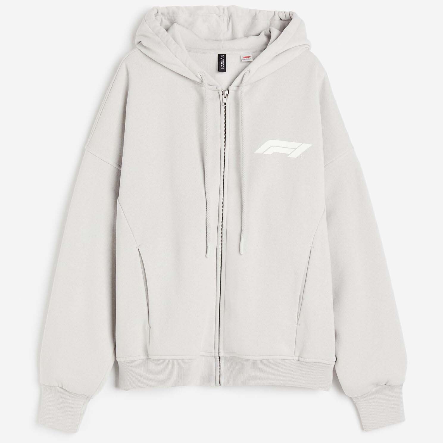 

Толстовка H&M Formula 1 Oversized Printed Hooded, светло-серый