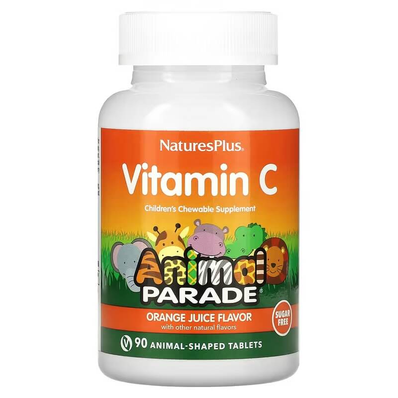 Детская добавка с витамином С NaturesPlus Animal Parade апельсиновый сок, 90 таблеток