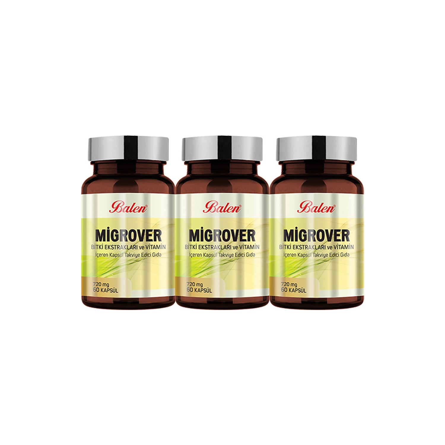 Экстракт трав с витаминами Balen Migrover, 60 капсул, 3 штуки пищевая добавка balen migrover с растительными экстрактами и витаминами 720 мг 3 упаковки по 60 капсул
