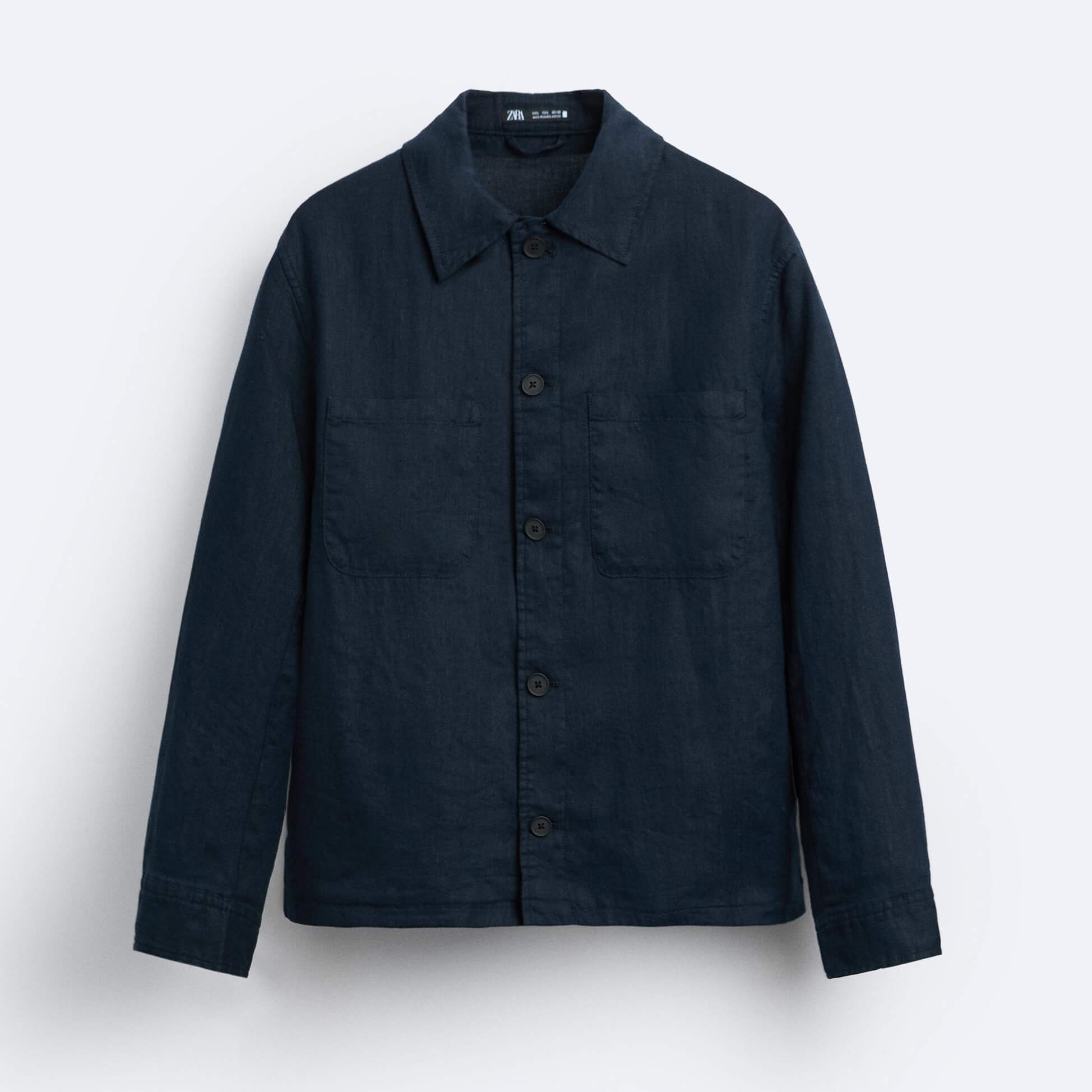 Рубашка верхняя Zara 100% Linen, темно-синий рубашка прямого покроя с длинными рукавами xs белый