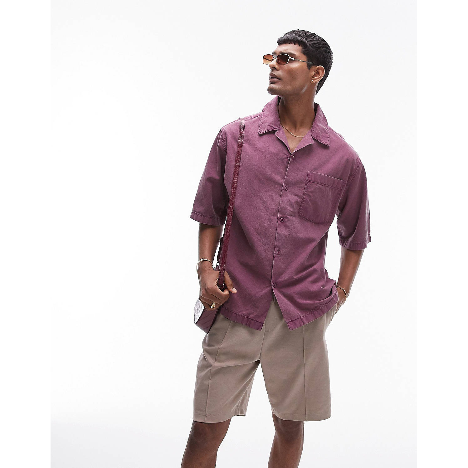 цена Рубашка Topman Short Sleeve Relaxed Washed, фиолетовый