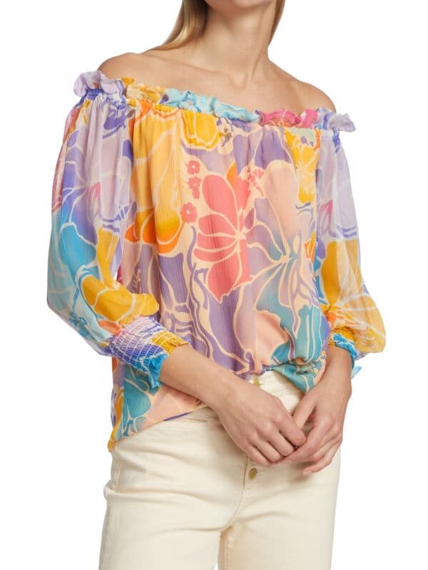 

Топ Шелковый Ramy Brook Addison с открытыми плечами, pale lavender
