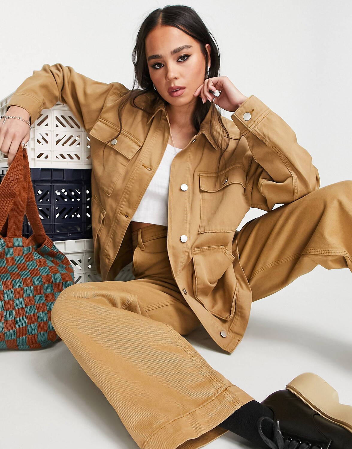 

Куртка Topshop co-ord oversized из верблюжьей шерсти с передними карманами