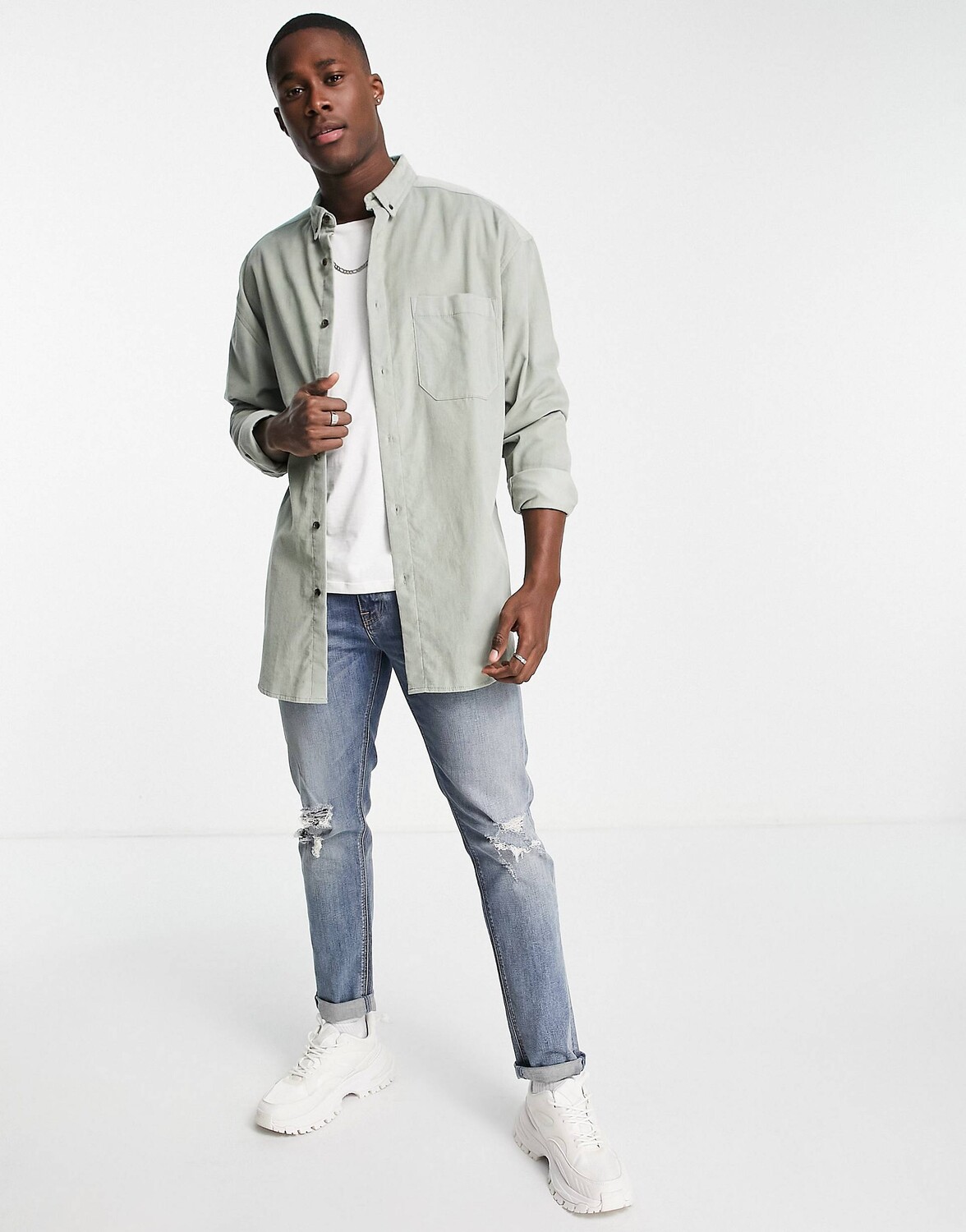 

Светло-шалфейная вельветовая рубашка свободного кроя ASOS DESIGN