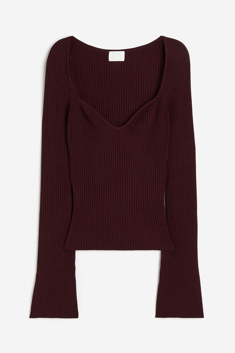 Вязаный свитер в рубчик H&M, бордовый свитер в рубчик h