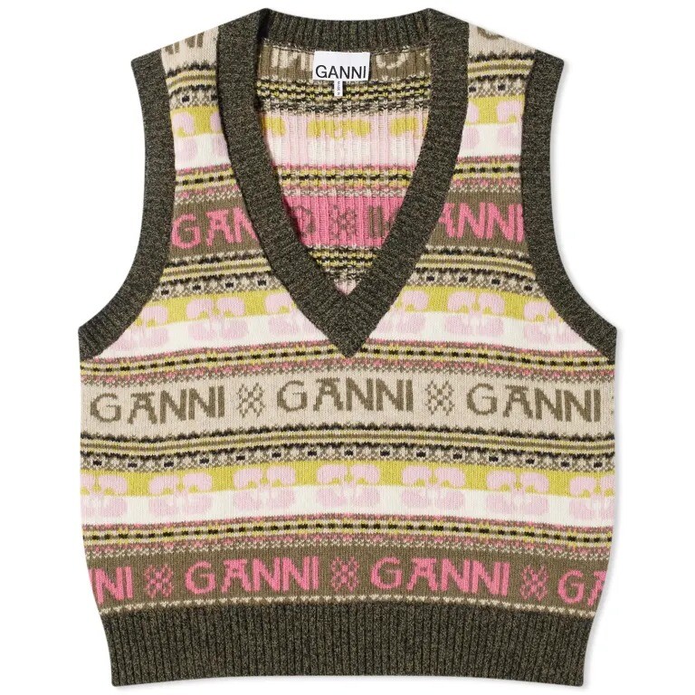 

Жилет Ganni Logo Wool Mix, мультиколор