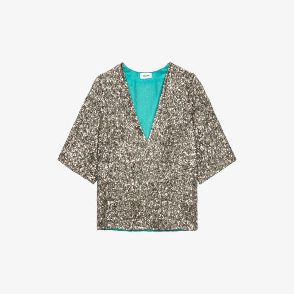 

Шелковый топ Tytane, украшенный пайетками Zadig&Voltaire, бронзовый
