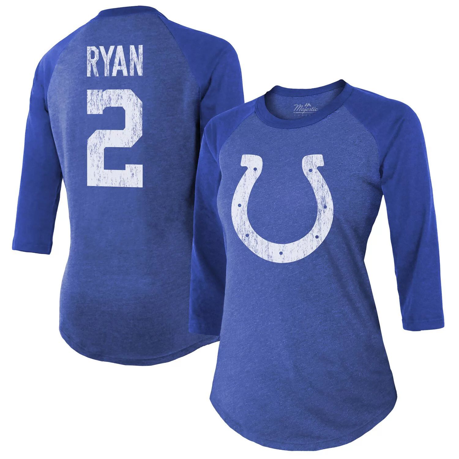 Женская футболка Majestic Threads Matt Ryan Royal Indianapolis Colts с именем и номером игрока реглан с рукавами 3/4 Majestic