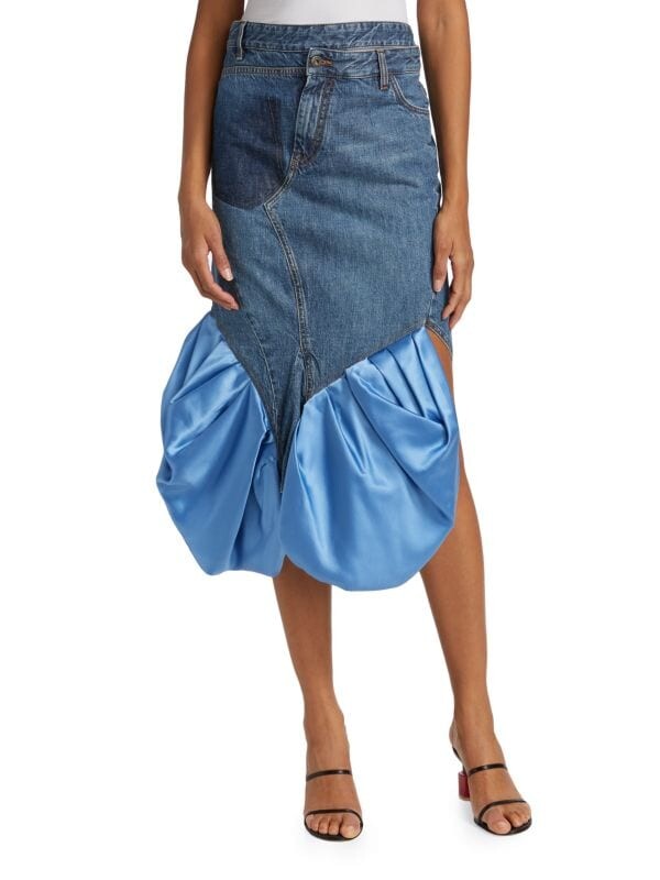 

Джинсовая Юбка Loewe Blue с шелковыми вставками, denim