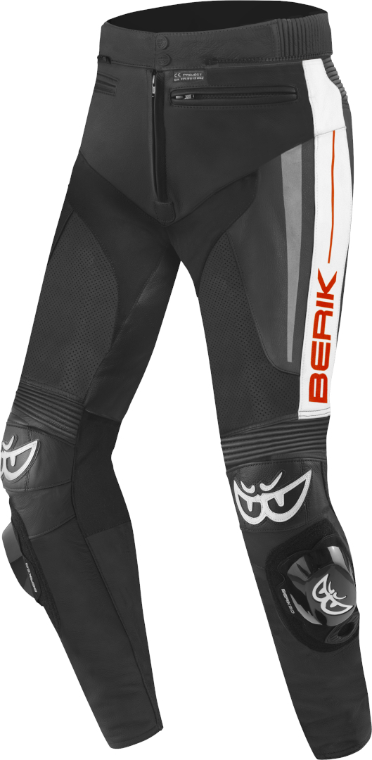 Мотоциклетные кожаные брюки Berik Kendo с защитой на коленях, черный/белый/красный