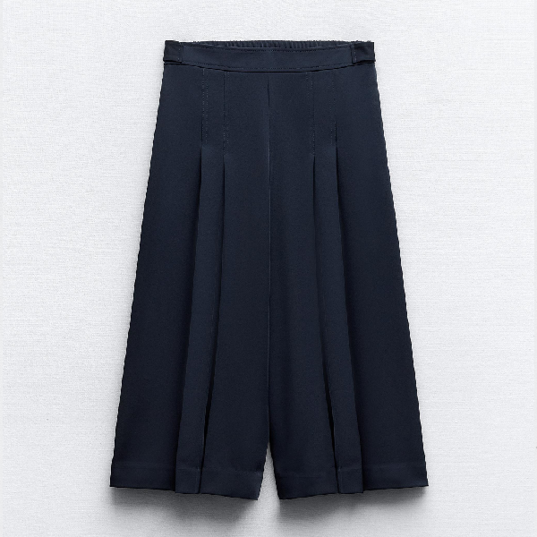 широкие брюки с эластичным поясом 1811 eighteen one one Брюки Zara Culotte, темно-синий