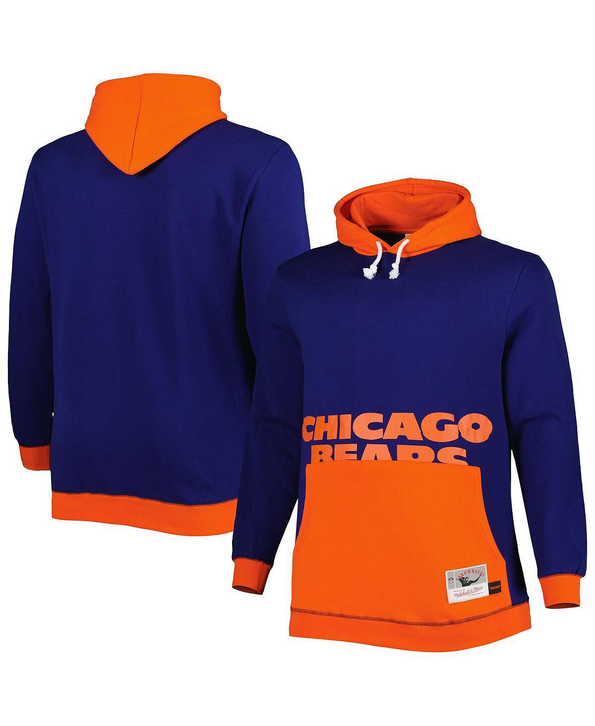 Мужская темно-синяя и оранжевая толстовка с капюшоном chicago bears big and tall big face Mitchell & Ness, мульти