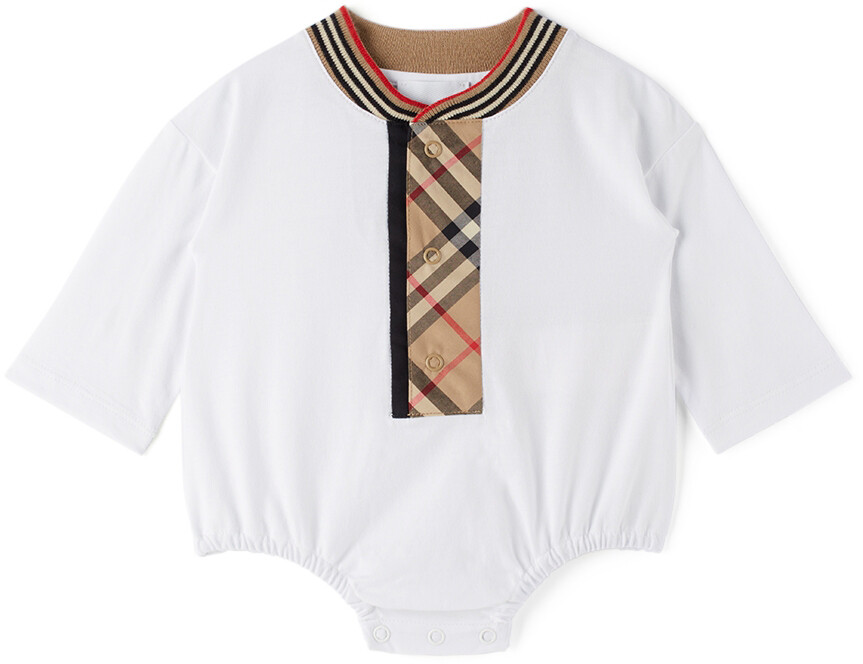 

Белое боди Baby в винтажную клетку с отделкой Burberry