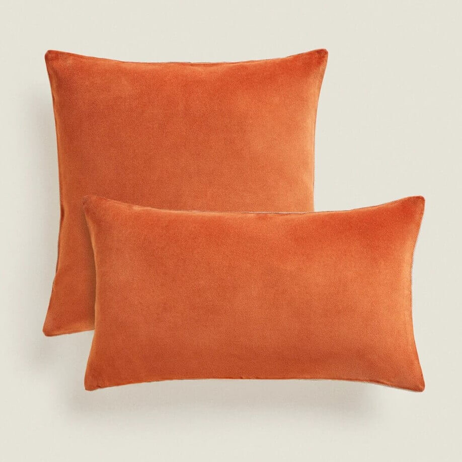 

Чехол на подушку Zara Home Linen And Velvet, оранжевый