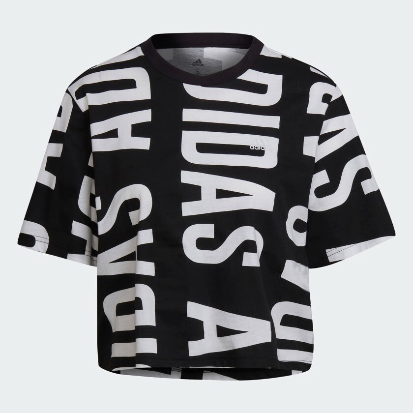 

Футболка Adidas Sportswear Essentials Oversized Allover-print Crop, черный/белый