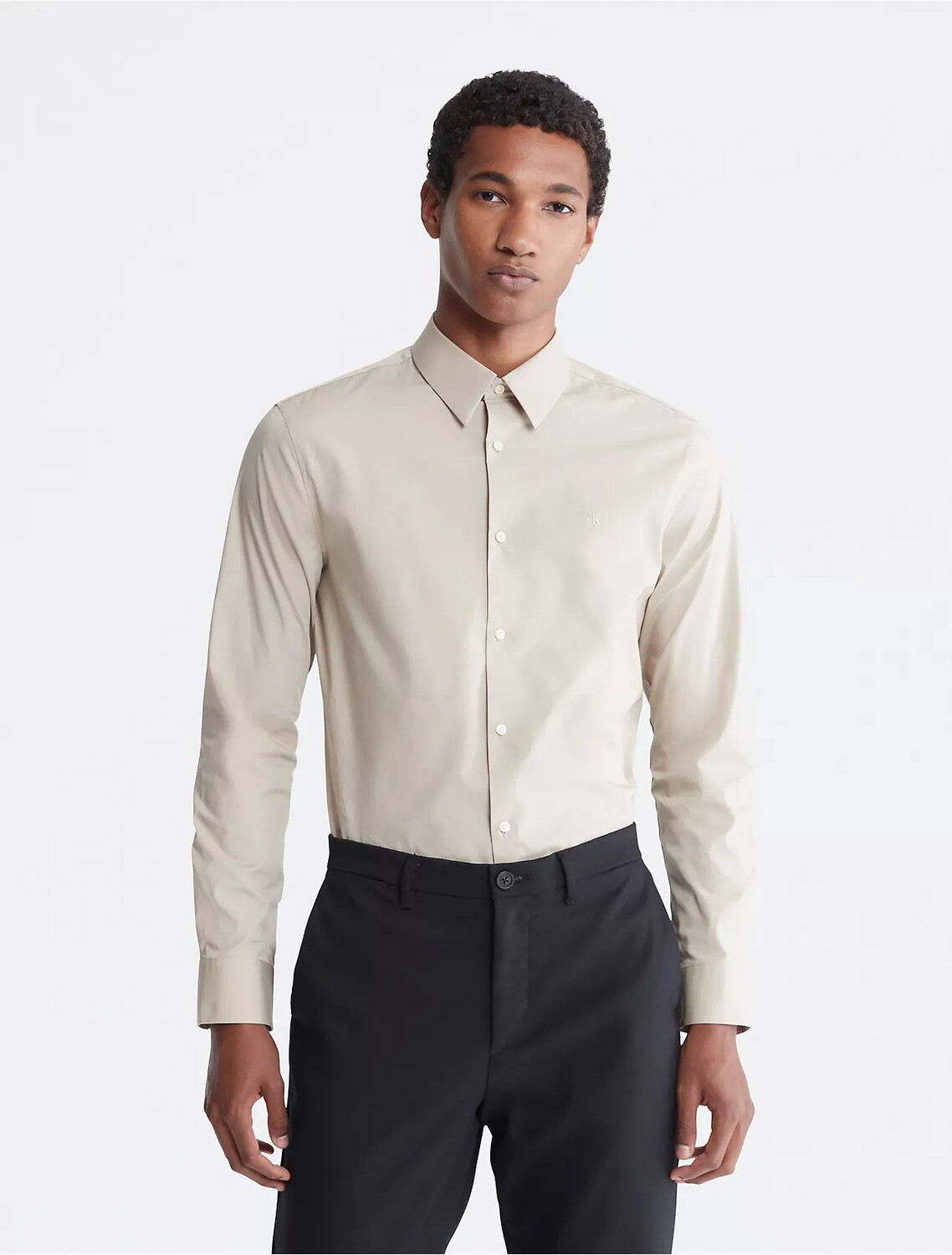 

Рубашка Calvin Klein Slim Stretch, серо-бежевый